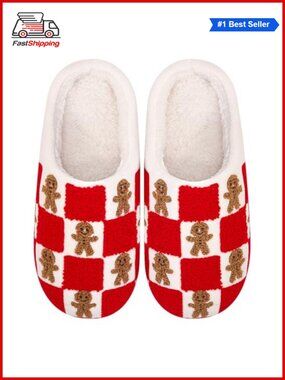🎅 Christmas Slippers for Women Men Soft Plush Warm House Slippers